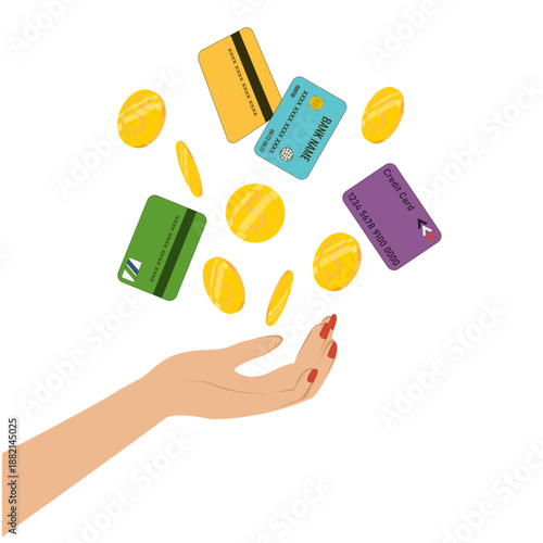Money banner, credit cards, bank cards, money, coins