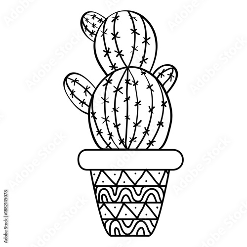 Rounded cactus pot ornamented silhouette
