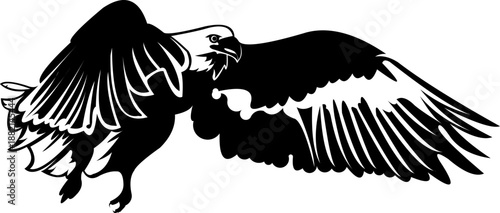 Eagle Silhouette with Wings Spread Isolated on White.