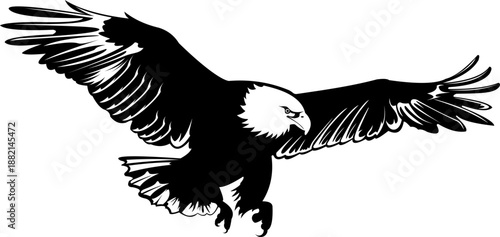 Eagle Silhouette with Wings Spread Isolated on White.