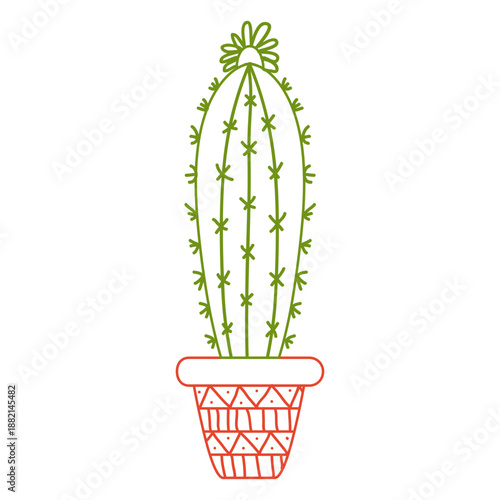 Cactus pot ornamented color silhouette