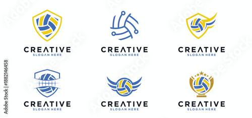 Collection of logos for volleyball clubs, logo designs for volleyball tournaments, abstract vector volleyball competitions.