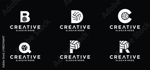 Collection of logos for volleyball clubs, logo designs for volleyball tournaments, abstract vector volleyball competitions.