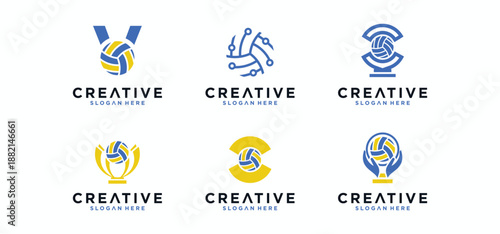 Collection of logos for volleyball clubs, logo designs for volleyball tournaments, abstract vector volleyball competitions.