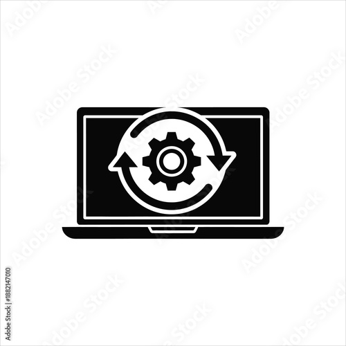a laptop screen icon displaying a rotating gear symbol for process or update