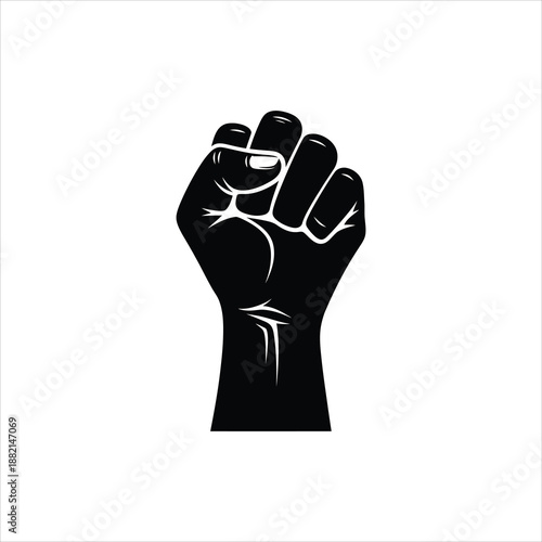 a black and white silhouette of a clenched fist symbolizing power and resistance