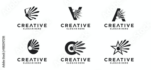 Badminton logo collection, badminton competition logos, technology inspiration.