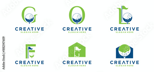 collection of golf sports logos, golf sports logos with a home concept