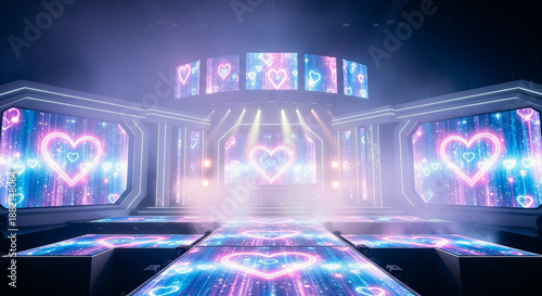 Futuristic Stage with Neon Heart Visuals