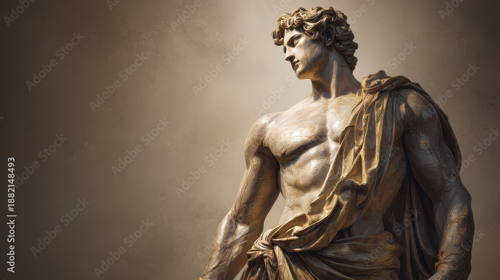 Obraz premium Heroic mythic figure in marble-inspired sculpture, signaling resilience and virtue