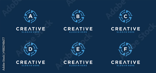 Compass logo design set, compass alphabet technology logo.