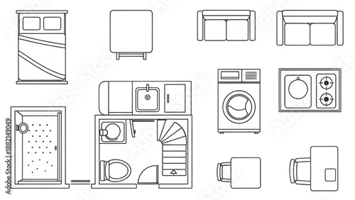 Furniture Outline Top View Icons | Interior Space Planning Elements