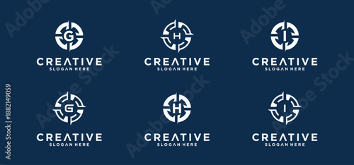 Compass logo design set, compass alphabet technology logo.