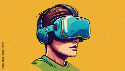 Woman Wearing Virtual Reality Headset Illustration.