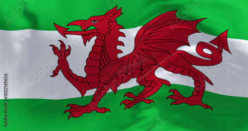The Wales flag waving in the wind