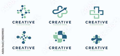 Health Care Logo set. Medical health technology logo design template.medical cross logo design	