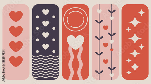 Colorful heart and pattern bookmarks Vector