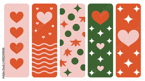 Colorful heart patterned bookmarks Vector