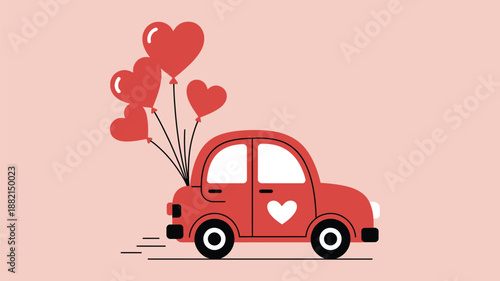 Red car with heart balloons Vector