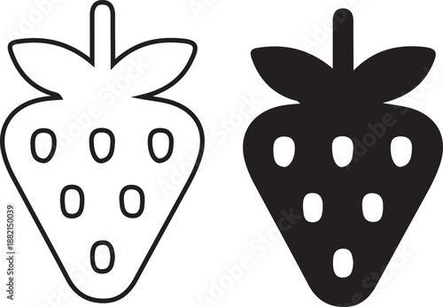 Strawberry fresh minimal food icon set, black color and white backgrounds. Flat cute strawberry icon vector illustration design.