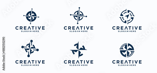 Compass logo design set, compass technology logo abstract vector