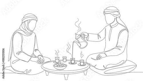 arabian men sitting with traditional tea