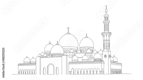 Mosque illustration with domes and minaret