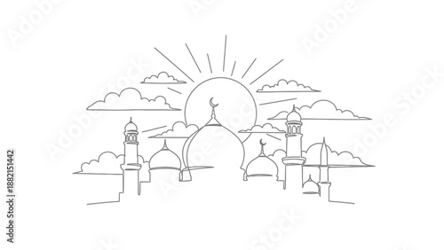 sunrise over mosque, islamic architecture