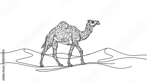 camel in desert, line art