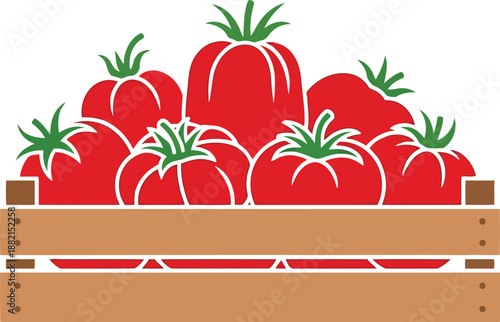 Fresh Red Tomatoes in Wooden Crate Vector Illustration