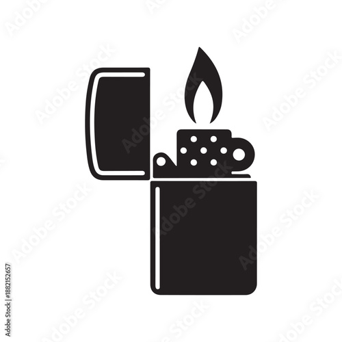 Black lighter flame icon isolated on white background