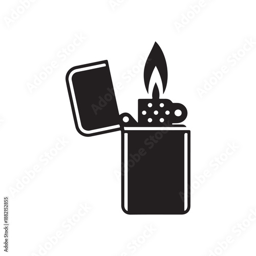 Lighter with flame silhouette icon for fire and ignition concepts