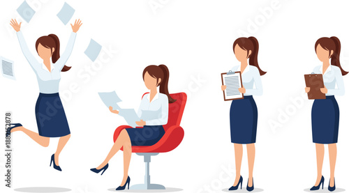 Businesswoman Character Poses – Office Work and Career Illustration SetBusinesswoman Character Poses – Office Work and Career Illustration Set