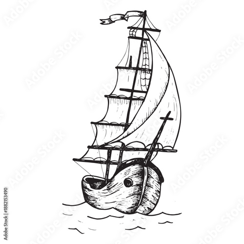 Fotografie Hand drawn brig ship