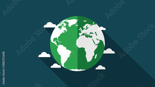 Green Globe Earth with White Clouds.