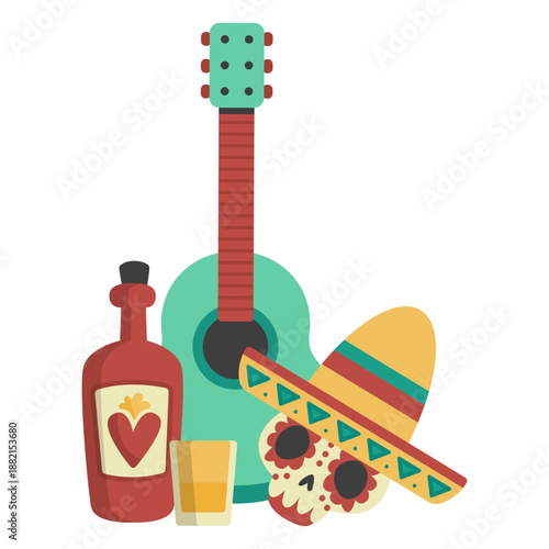 Skull guitar tequilla