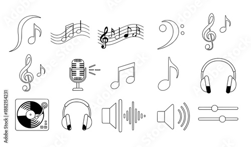 Music and Sound Icons. Notes and Melody Vector Collection