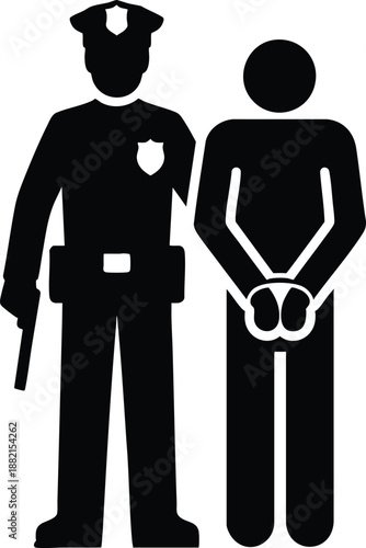 Police officer with handcuffs arresting a suspect simple vector illustration representing law enforcement and crime isolated on white isolated on white background