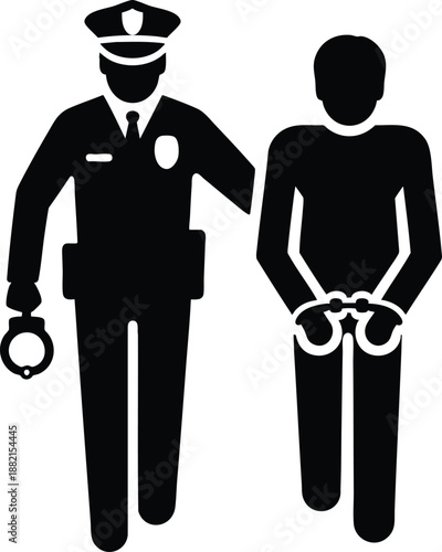 Police officer escorting a handcuffed suspect flat vector illustration representing law enforcement and justice isolated on white isolated on white background