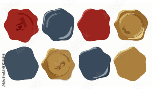 Realistic Wax Seal Stamp Set. Certificate and Signature Medallions