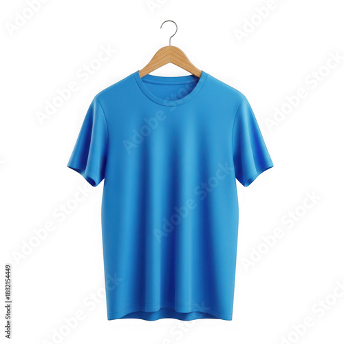 Bright blue t-shirt on hanger