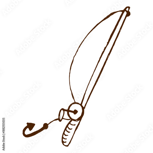 Hand drawn fishing rod icon