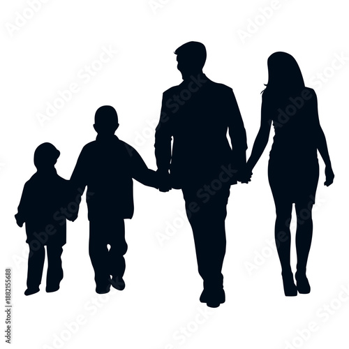 Family with two children silhouette