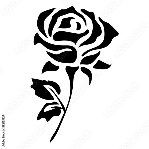 Blooming rose stem flat icon flower
