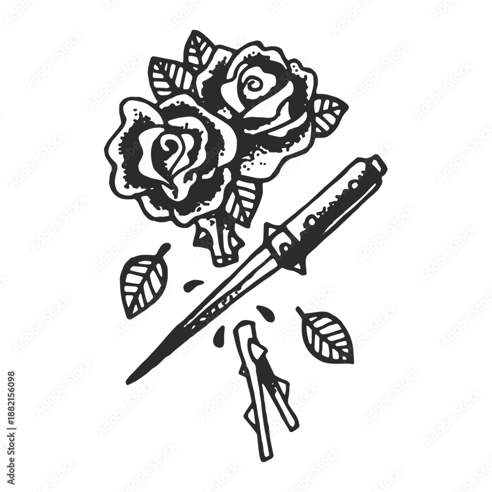 Fototapeta premium Cut roses vintage tattoo