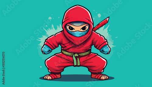 Red Ninja Cartoon Character Ready for Action.
