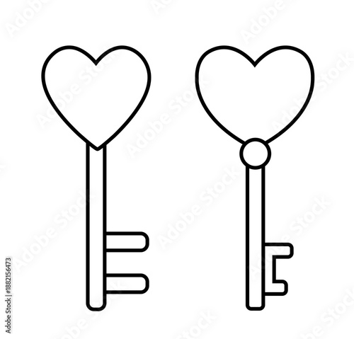 
Love key Coloring pages and templates clipart.
Valentine's day heart shape key outline set.
White background.