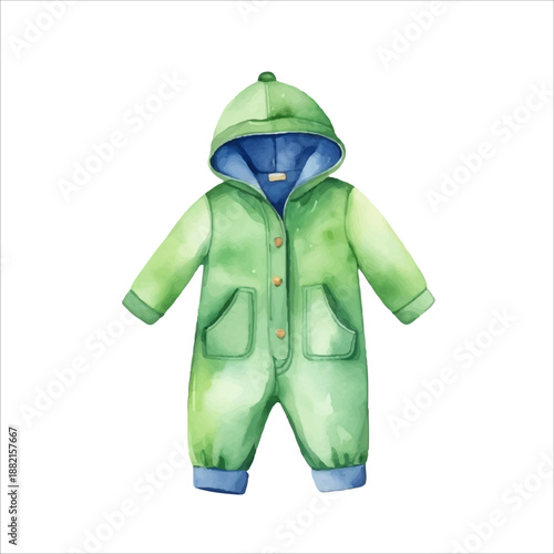 Watercolor autumn spring collection of children's clothing - cute bodysuits, cambezonas. Vector