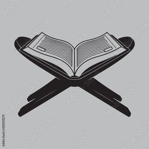 Holy Quran on Wooden Rehal Stand Silhouette vector design art and illustration