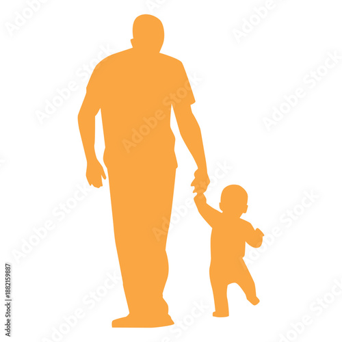 Father and toddler walking silhouette